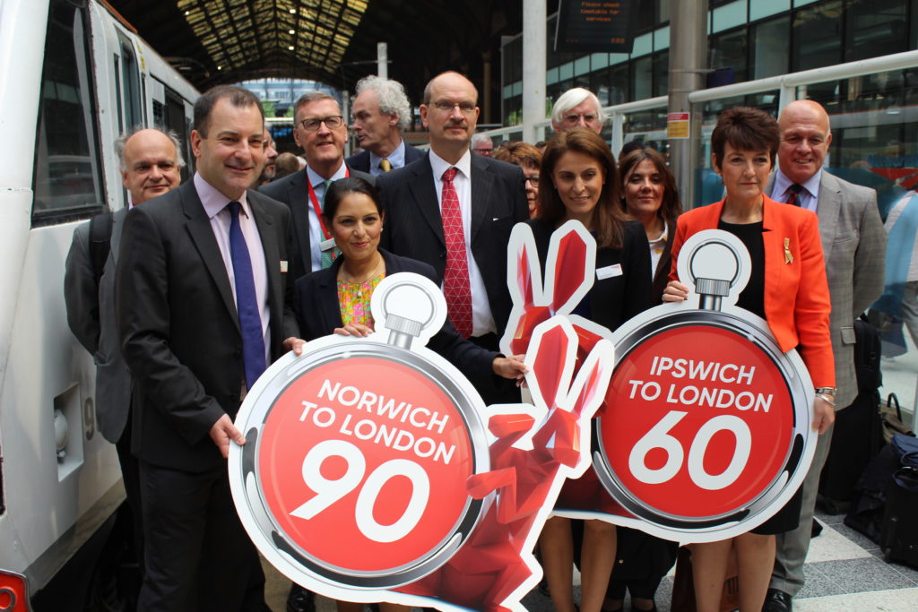 GEML Taskforce Chairman Priti Patel MP welcomes new fast train services from Norwich and Ipswich