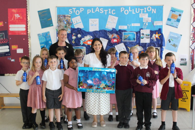 Priti Patel MP with pupils at the Silver End Academy