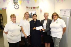 Priti Patel at the Community Hub in Witham as it receives a major donation and announces a new Hub facility is to open in Coggeshall