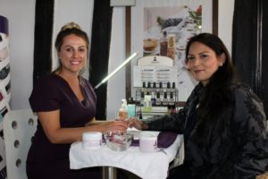 Priti Patel gets her nails checked out by Lianne Fincham, proprietor of The Salon, Coggeshall