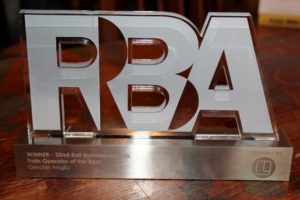 Rail Operator of the Year trophy from the Rail Business Awards, won by Greater Anglia