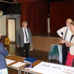 Priti with (from left) Robert Morgan (Chairman), Charles Clark and Fiona Marshall from the Tolleshunt D’arcy Village Hall Trust, during her tour of the Village Hall at Tolleshunt D’arcy.