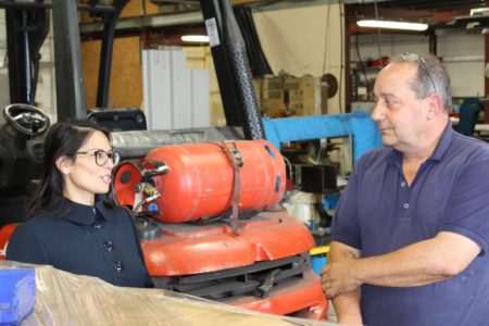 Priti Patel MP chats with MGJ Engineering’s owner, Mick Johnson during her tour of the firm’s workshops