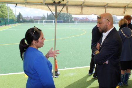 Priti Patel MP, chatting with Azeem Akhtar, Chair of Active Essex at the Summer Activity Club