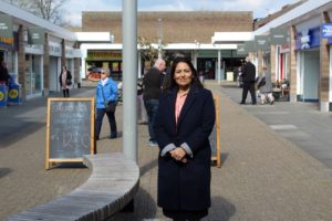 Priti Patel MP at the Newlands Shopping Centre, Witham (photo taken pre-Covid restrictions).