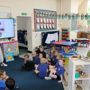 Priti visits a classroom at Terling C of E Primary School