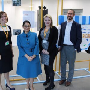 From left, the Eastfield team Emma Palmer CEO, Michelle Baker Board Member and Chair of the Customer Influence Committee and James Green, Community Investment Director with Priti Patel MP during her visit.