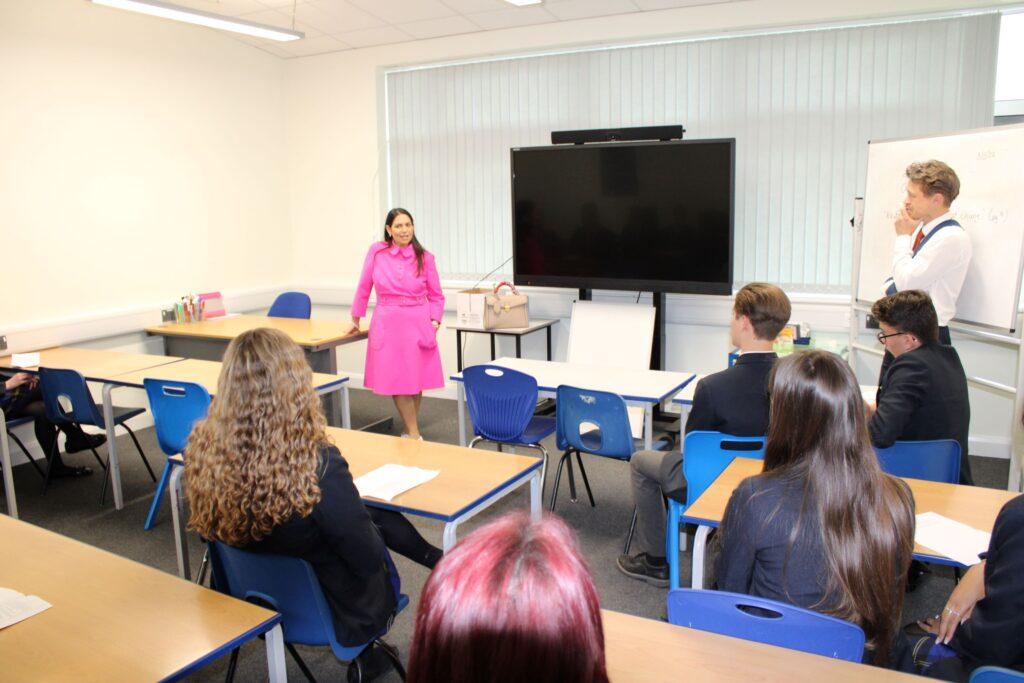 Priti Patel MP visits The Stanway School in Colchester, Essex to talk to students about the key issues