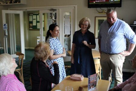 During her tour Priti stops to chat with visitors to the Golf Centre’s Clubhouse bar