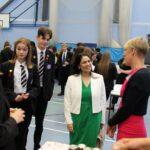 Priti meets the exhibitors at the Careers Fair held at Maltings Academy.