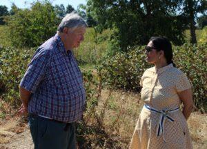 Priti Patel, MP for Witham, with blackcurrant grower Giles Coode-Adams during her tour of Feeringbury Manor farm.