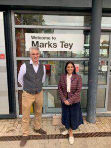 Priti Patel, MP for Witham with James Cartlidge MP (South Suffolk) at Marks Tey Station