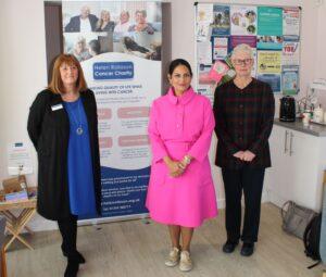 Priti with Hazel Keane, Support Services Manager (left) and Trustee, Elaine Oddie, during her tour of the Helen Rollason Cancer Support Centre.
