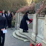 Witham MP Priti Patel lays a wreath at the Witham War Memorial