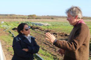 Spencer Christy, Farm Director at Lauriston Farm chats to Priti Patel MP during her tour.