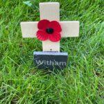 The Wooden cross representing the fallen from Witham, in the Speaker’s Garden at Westminster.