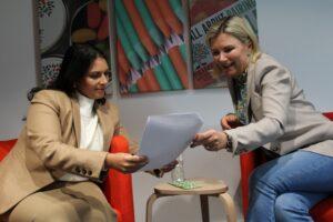 Priti Patel MP with Robyn Holmes, Managing Director of Prime Appointments of Newland Street, Witham.