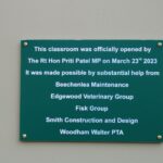 The plaque installed on the classroom following the official opening.