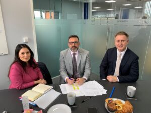 Priti Patel MP with Martin Chapman CEO of Colte Partnership (left) and Ed Garratt, Chief Executive of NHS Suffolk & North East Essex Integrated Care Board, during their meeting on 10th March 2023.