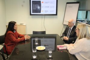 Priti Patel MP with ICEX CEO Dr John Russell and his PA, Barbara Behan, during their meeting.
