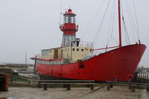 The lightship Trinity at her mooring in Tollesbury.