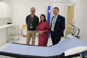 Priti tours the new facilities at Provide HQ at Colchester Business Park with Paul Cooke (left), MD of Provide Wellbeing and Chief Executive, Mark Heasman.