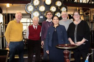 Priti at the Museum of Power with from left: Mark Gallagher - Trustee, John Lowe – Honorary President, James Gulleford – Assistant Museum Manager, Dr Roger Griffin – Chairman of Trustees and Debbie Thomas – Museum Manager.