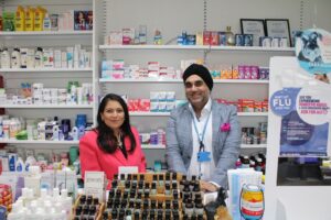 Priti with Tollesbury Pharmacist Dimple Bhatia