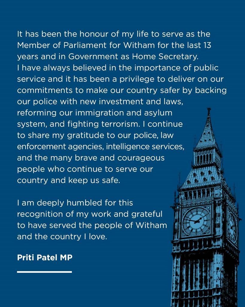 Priti receives a DBE in the latest honours list