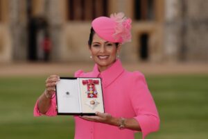 Priti at Windsor Castle after receiving her Damehood from HRH The Princess Royal