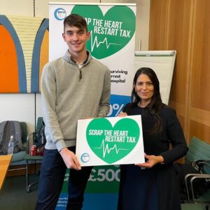 Priti with campaigner Jack Hurley from Scrap the Heart Restart Tax campaign