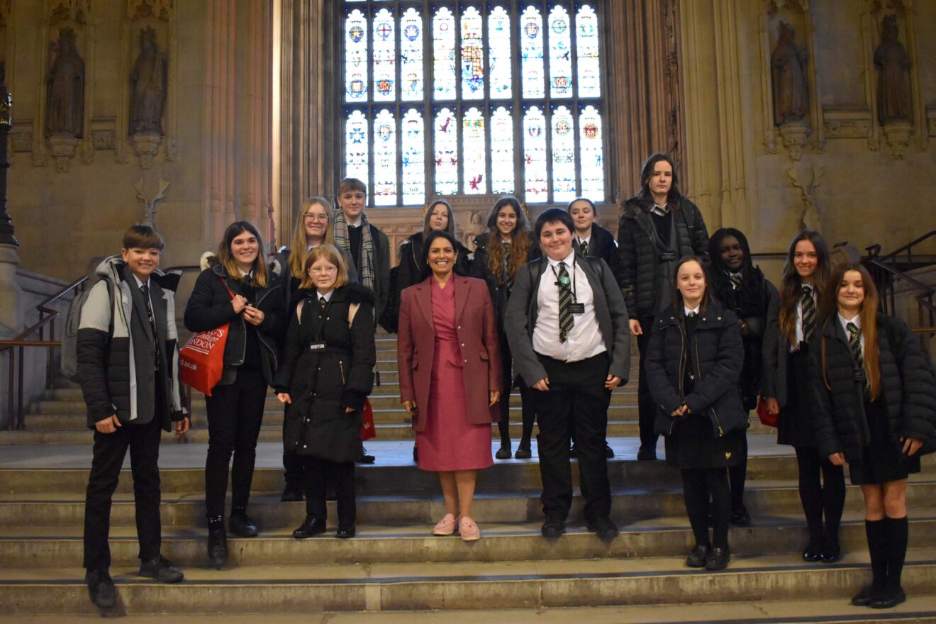 Priti meets pupils from Honywood School in Westminster Hall