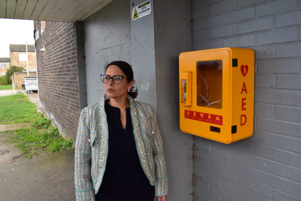 Priti appalled at vandalism of lifesaving defibrillator